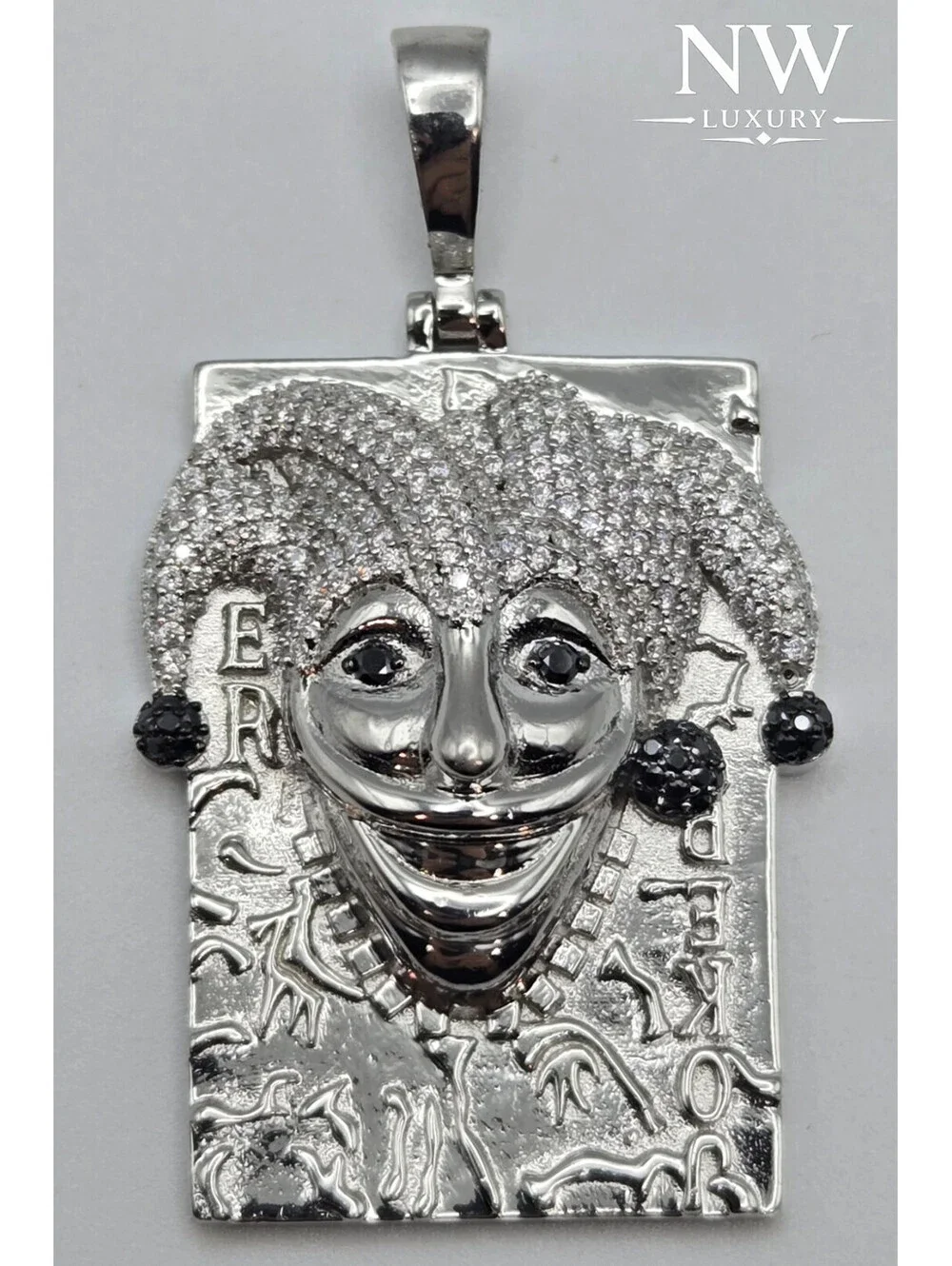 NEW Solid 925 Sterling Silver Joker Playing Card Pendant 4.0 CTW MOISSANITE Iced